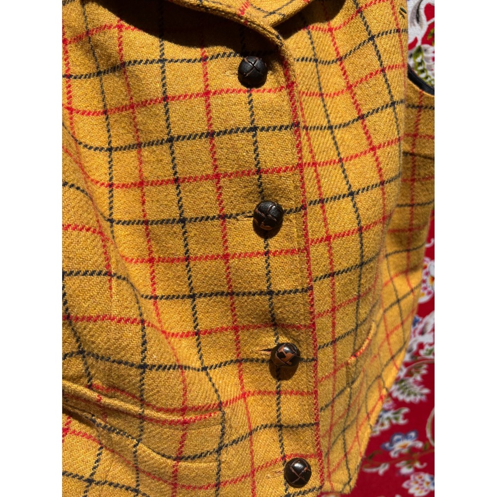 Vintage Gap Mustard Yellow Plaid Wool Blend Retro Equestrian Vest Women's Size M - Picture 5 of 16